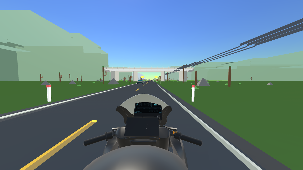 Riding a country road under a bridge